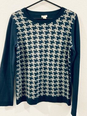 J. Crew Lightweight Navy & Gray Houndstooth Crewneck Sweater
